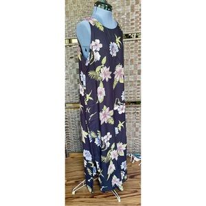 90s vintage rayon tank maxi dress Purple floral sundress spring summer XL plus